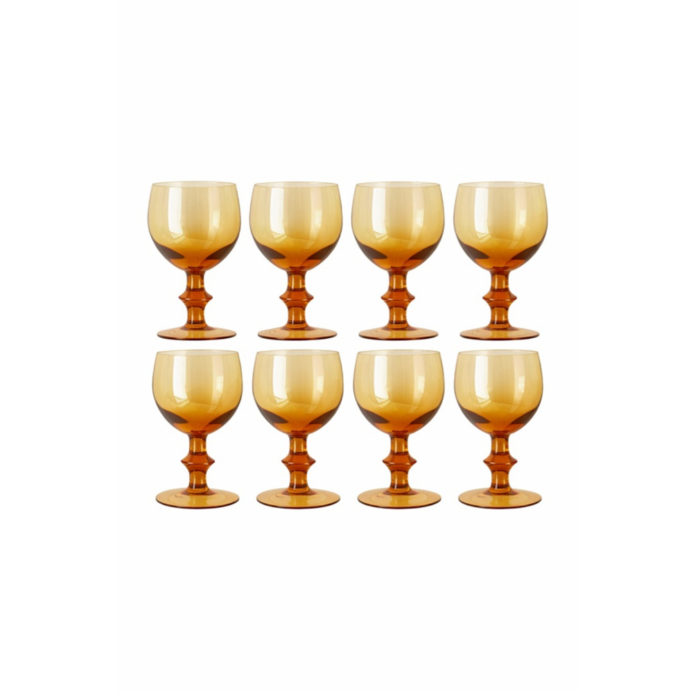 Vintage Amber Glass Goblets Set of 8 Large Handblown Mid-Century